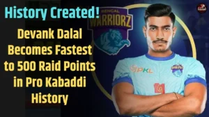 Devank Dalal celebrates becoming the fastest raider to reach 500 raid points in PKL history