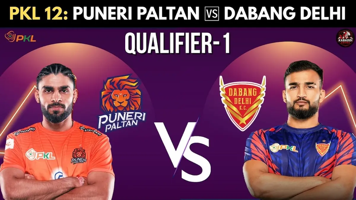 PKL 12 Qualifier 1 Puneri Paltan vs Dabang Delhi match preview, head-to-head record, prediction, possible starting 7, and live streaming details.